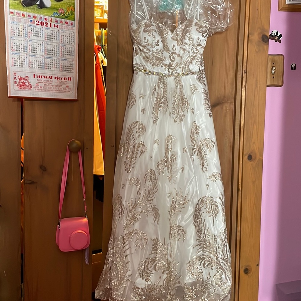 White and gold prom dress altered